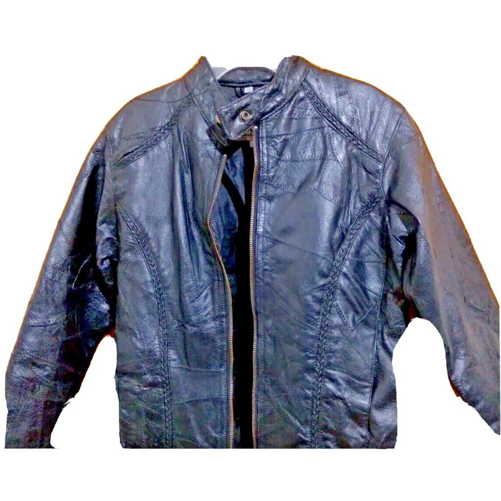 Cellini Black Leather Girls Size  Large long sleeve Zipup Jacket